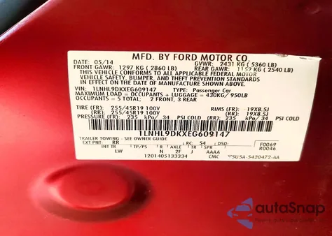 2014 Lincoln Mks from USA, damaged, VIN 1LNHL9DKXEG609147